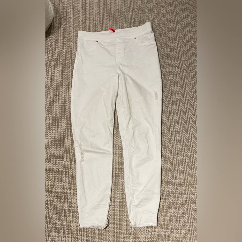 Spanx distressed skinny stretchy white jeans